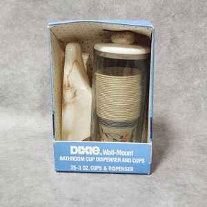 Vintage 1987 Dixie Bathroom Cup Dispenser Wall Mount Faux Marble White 3oz Cups